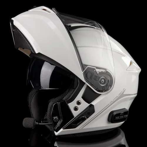 Miniatura 2 de Sena Outrush R - Casco modular de motocicleta Bluetooth con sistema de intercomunicación (blanco brillante, pequeño)