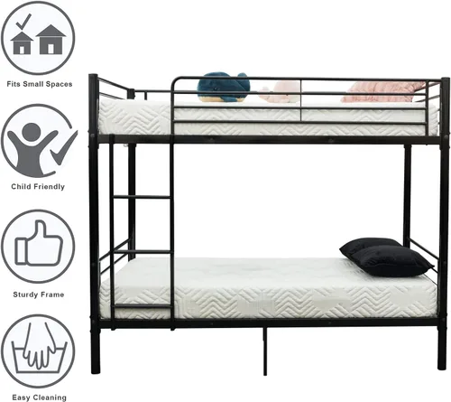 Miniatura 6 de Bonnlo Litera individual sobre individual para niños, adolescentes y adultos, cama resistente de 2 pisos con escalera plana y barandilla de 13