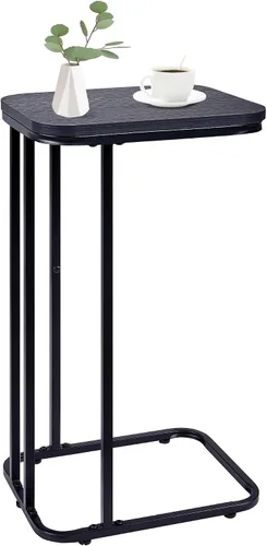 Miniatura 7 de KJGKK Mesa auxiliar en forma de C, mesa auxiliar pequeña de 27 pulgadas de alto para sofá y cama, mesa de sofá deslizable debajo, mesa alta de Roble