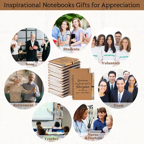 Miniatura 7 de Honoson 30 Juegos de Cuadernos en Espiral, Regalos de Agradecimiento para Empleados, Diarios Inspiracionales con Bolígrafos de Bambú Retráctiles a