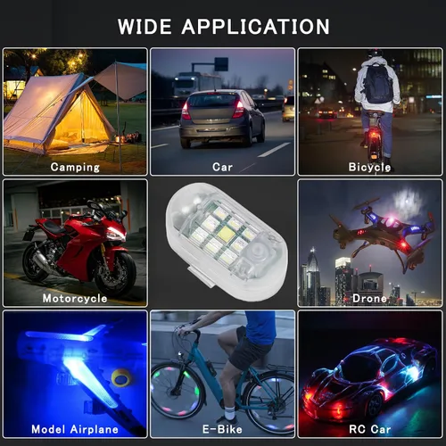 Miniatura 3 de SEISSO - Kit de 4 luces estroboscópicas LED anticolisión con control remoto inalámbrico - Carga USB, luz de advertencia de emergencia para drones