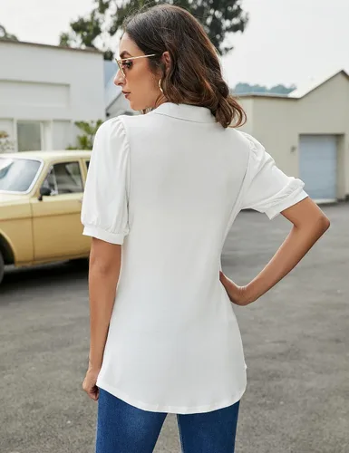 Miniatura 6 de LOMON Camisas polo para mujer, con cuello en V, manga corta, cuello en V, holgadas
