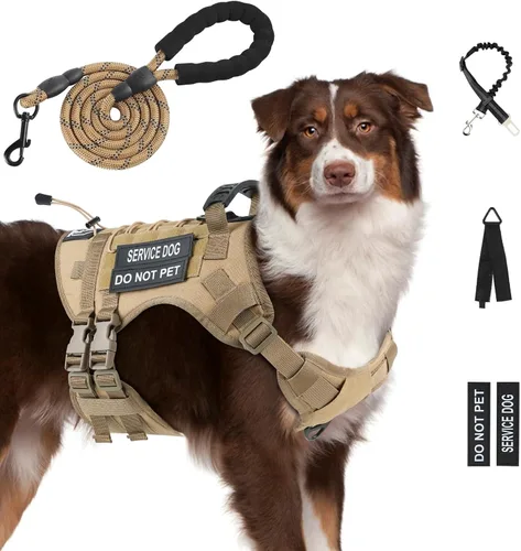 Miniatura 8 de Arnés táctico sin tirones para perros grandes, juego de arnés y correa para perro, Molle a prueba de escapes, arnés ajustable para perro de servicio