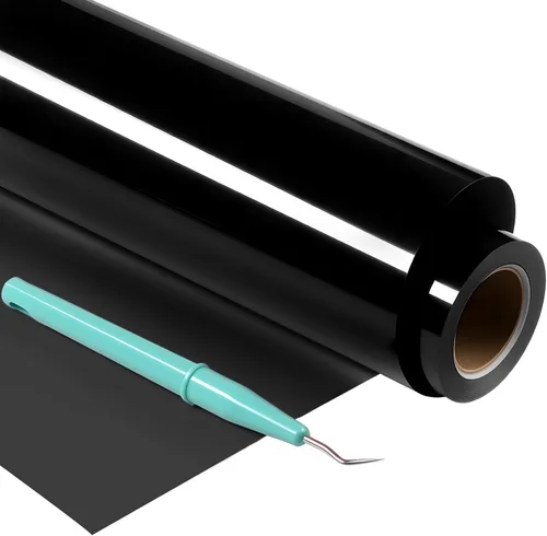 HTVRONT Rollo de vinilo de transferencia de calor HTV – 12 pulgadas x 25 pies, vinilo negro para planchar para camisetas, fácil de desmalezar y