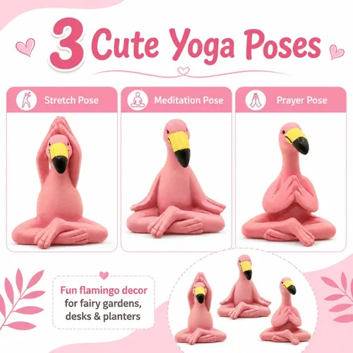 Miniatura 4 de Goodeco Mini figuras de flamenco de yoga de 2.4 pulgadas, pequeños regalos caprichosos Kawaii Pink Flamingo Decoración de escritorio, juego de 3