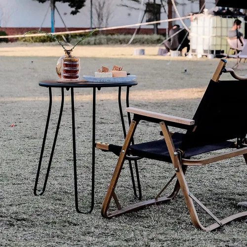Miniatura 2 de Mesa auxiliar pequeña para patio, resistente a la intemperie, antioxidante, mesa auxiliar redonda de metal para exteriores, mesa auxiliar para Negro
