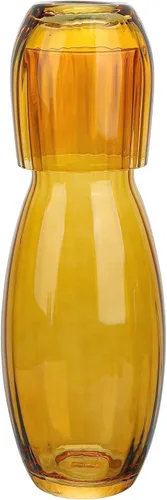 Miniatura 11 de American Atelier Jarra de agua de noche de 40 onzas con vaso – Jarra de noche de vidrio acanalado de 2 piezas con tapa para mesita de noche, Azul