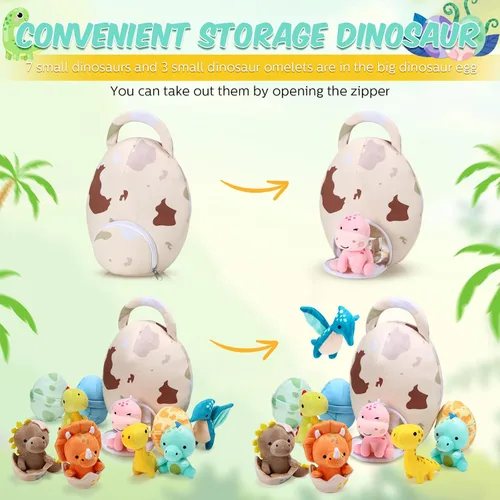 Miniatura 3 de Zhanmai 11 piezas de juguete de dinosaurio de Pascua de peluche pequeño y bolsa de huevos Dino de peluche lindo juguete de dinosaurio de peluche