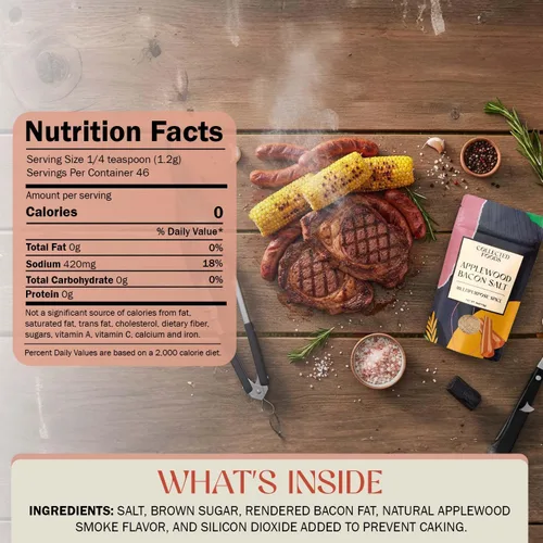 Miniatura 2 de Collected Foods Condimento prémium de sal de tocino ahumado de madera de manzana, totalmente natural, sin gluten, sin OMG, sal saborizada
