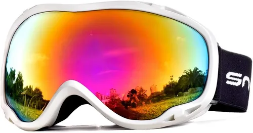 Miniatura 10 de Gafas de esquí para esquí, snowboard, motos de nieve para hombres, mujeres y adultos, antivaho 100% protección UV A2-marco blanco brillante/lente