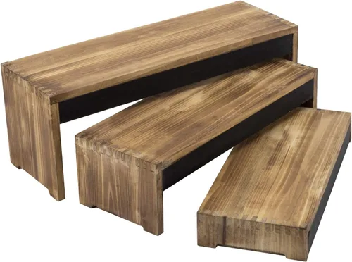 Miniatura 6 de MyGift Soportes elevadores rústicos de madera quemada de 21 pulgadas para tartas/postres con paneles de pizarra