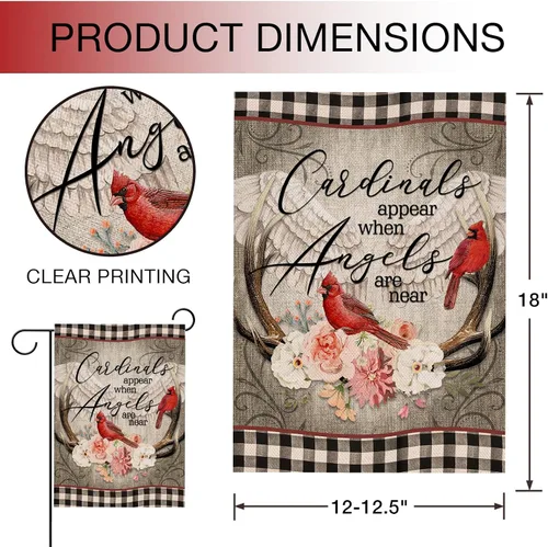 Miniatura 2 de Hzppyz Cardinal Appear When Angels are Near Spring Peony Flower - Bandera decorativa para el hogar, diseño de pájaro rojo de doble cara, decoración