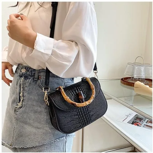 Miniatura 6 de Bolso de mano de cuero artificial de bambú con asa superior para mujer, elegante bolso de noche, regalo para mujer, hecho a mano
