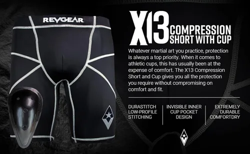 Miniatura 2 de Revgear Pantalón corto de compresión X13 y copa, gran protección para todas las artes marciales, diseño de bolsillo interior invisible para copa