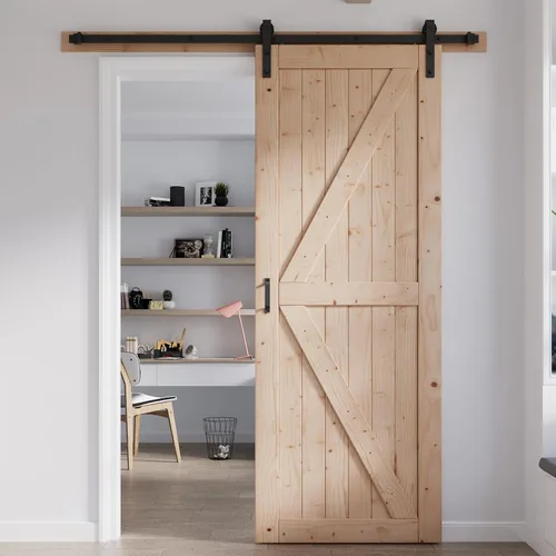 Miniatura 31 de FREDBECK - Puerta de granero de madera de 48 x 84 pulgadas con kit de herrajes para puerta de granero de 8 pies incluido, forma K, panel de abeto