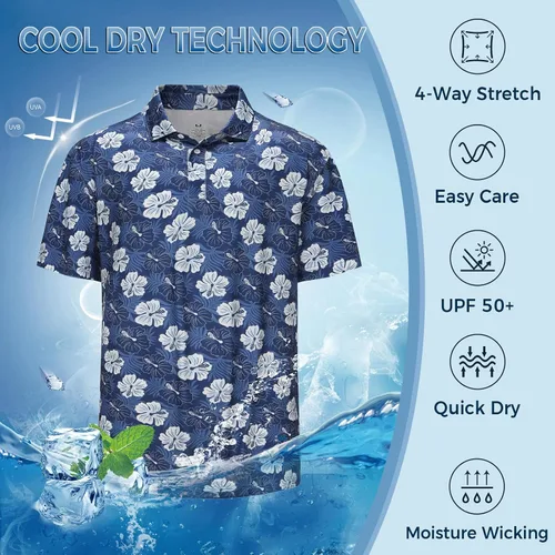 Miniatura 6 de Polo de golf para hombre, ajuste seco, manga corta, impreso, rendimiento, informal, para hombre