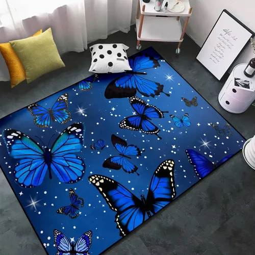 Miniatura 12 de Alfombra de área para dormitorio de niñas negras africanas, alfombra para sala de estar, sala de juegos, azul, lindo anime de dibujos animados