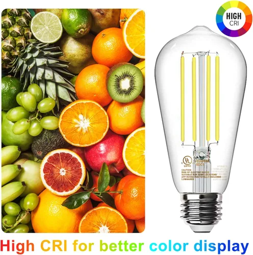 Miniatura 3 de TJOY - Paquete de 12 bombillas LED Edison, regulables, 8W equivalente a 60W, base media E26, luz diurna, 5000K, ST58, 800 lm, ultrabrillante, Luz
