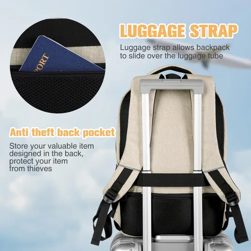 Miniatura 5 de Paude Mochila para adolescentes, laptop, universidad, negocios, viajes, 15.6 pulgadas, beige