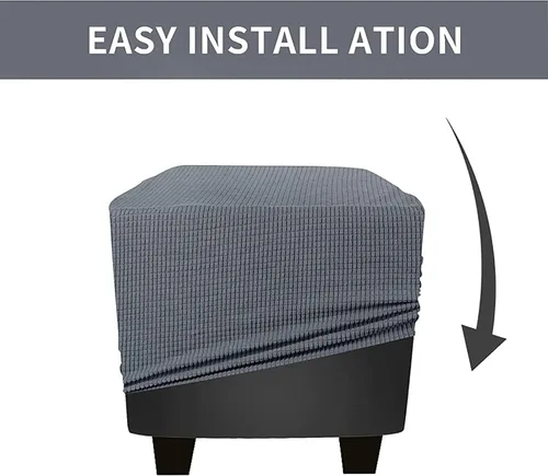 Miniatura 5 de Funda otomana a cuadros, funda elástica para reposapiés, funda otomana de almacenamiento cuadrada, lavable a máquina, plegable, protector de muebles
