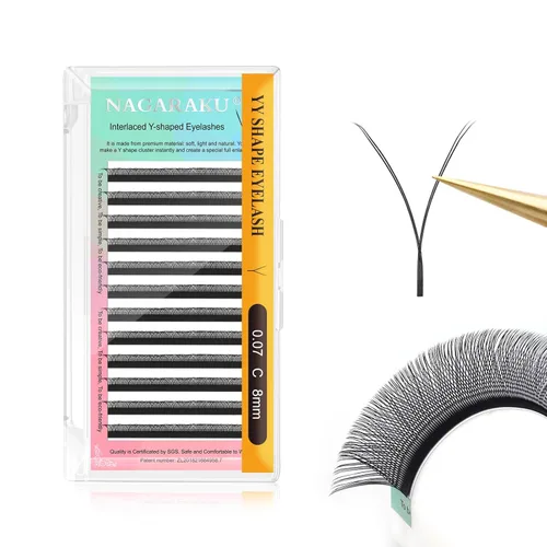 Miniatura 91 de Suministros de extensiones de pestañas NAGARAKU yy, pestañas falsas 0.05mm rizado D, bandeja mixta 8-12mm, prefabricadas 4D, abanico fácil, volumen