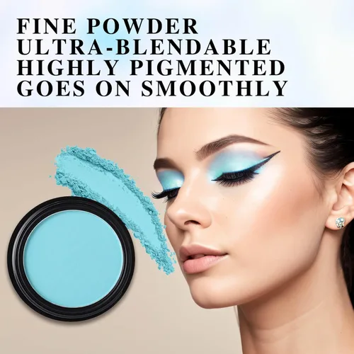 Miniatura 2 de MEICOLY Sombra de ojos azul claro, sombra de ojos mate en polvo prensado turquesa intensa, sombra azul turquesa para Halloween, maquillaje pitufo