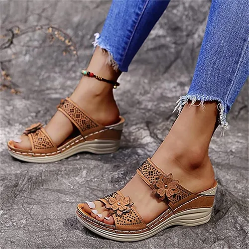 Miniatura 97 de Ladmiple Sandalias ortopédicas florales de moda 2023 con soporte de arco, zapatillas romanas casuales con puntera abierta