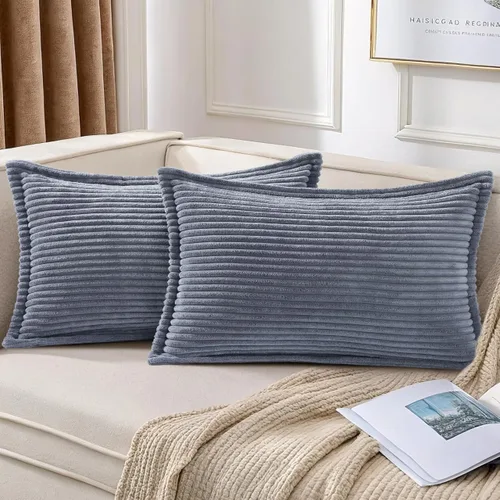 Miniatura 29 de Mecatny Juego de 2 fundas de almohada de pana de 16 x 16 pulgadas, fundas decorativas neutrales suaves de estilo bohemio para sofá y sala de estar