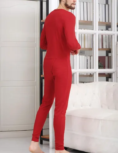 Miniatura 2 de COLORFULLEAF Ropa interior térmica de algodón para hombre, trajes de unión Henley Onesies capa base