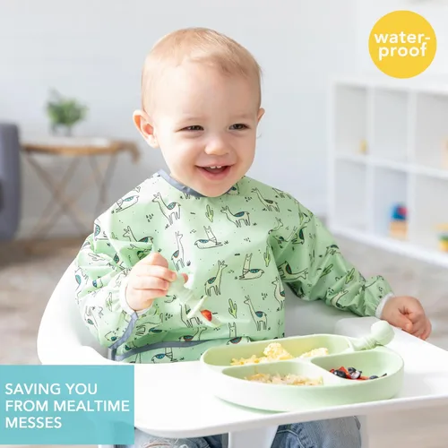 Miniatura 2 de Bumkins Sleeved Bib for Girl or Boy, Baby and Toddler for 6-24 Mos E1 Llama
