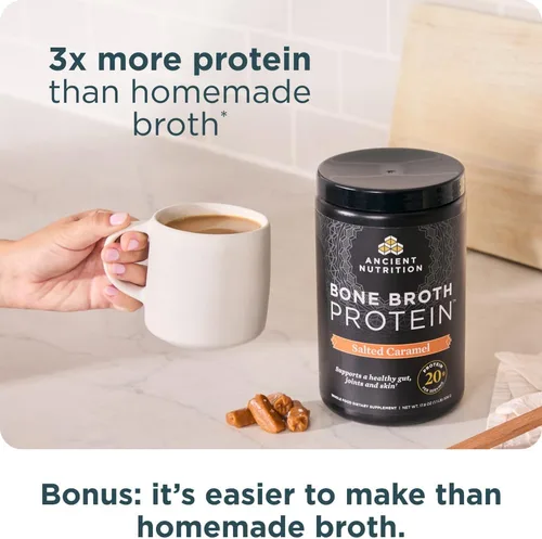 Miniatura 6 de Ancient Nutrition Proteína en polvo de caldo de huesos, sabor caramelo salado, 19g de proteína por porción, de res, apoya la piel saludable