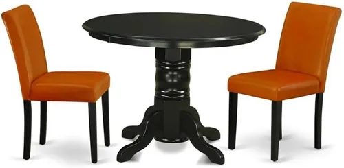 Miniatura 15 de East West Furniture SHAB3-BLK-06 - Juego de mesa de comedor moderno de 3 piezas que contiene una mesa de cocina redonda con pedestal y 2 sillas