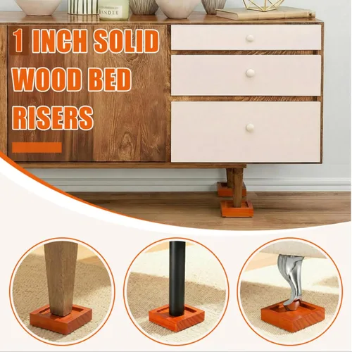 Miniatura 3 de Paquete de 8 elevadores de madera maciza para muebles, altura ajustable de 1 a 4 pulgadas, agujero empotrado antideslizante con 8 tapetes