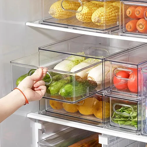 Miniatura 8 de LALASTAR Paquete de 2 organizadores de refrigerador con cajón extraíble, organizador apilable para congelador, organización y almacenamiento
