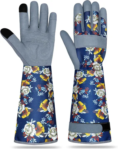 Miniatura 21 de Guantes largos de jardinería para mujer, guantes de cuero a prueba de espinas, guantes de trabajo transpirables para mujeres, patio, exteriores
