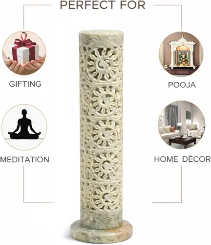 Miniatura 6 de Carry Me - Soporte para varillas de incienso de mármol Quemador de velas, soporte para velas de té, tallado floral hecho a mano, 3 x 3 x 10.5