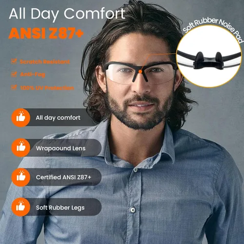 Miniatura 6 de Anteojos de seguridad transparentes para hombres y mujeres, resistentes a los arañazos, ANSI Z87, 100% protección UV, protección ocular antivaho