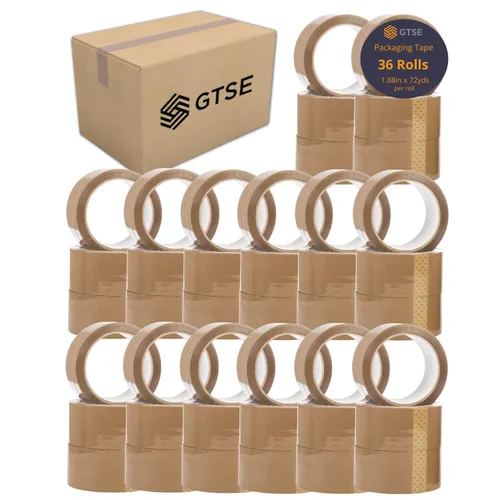 Miniatura 6 de GTSE Cinta de embalaje marrón, 1.88 pulgadas x 72 yardas, cinta de envío resistente para embalaje, mudanza, uso de oficina, 6 rollos