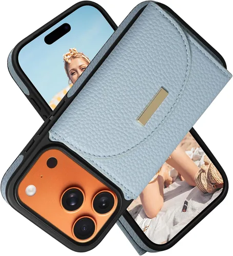 Miniatura 48 de Funda tipo cartera para iPhone 15 Pro de 6.1'', funda plegable con ranuras para tarjetas, soporte con anillo y atril, cubierta protectora tipo folio