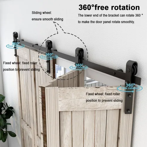 Miniatura 5 de Kit de herrajes para puerta corrediza de granero biplegable de 84 pulgadas/7 pies para 4 puertas, herrajes para puertas de granero biplegables