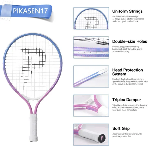 Miniatura 4 de Raqueta de tenis para niños de 17 a 25 pulgadas, el mejor kit de inicio para niños de 4 años en adelante con bolsa de correa para el hombro y mini