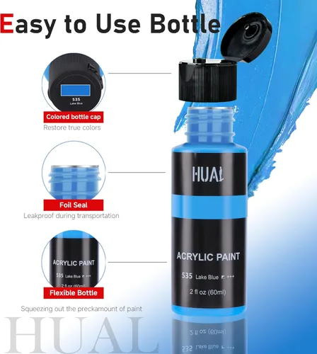 Miniatura 5 de HUAL Juego de pintura acrílica con 5 pinceles, 24 colores (2.0 fl oz, 2 onzas) para artistas, niños, principiantes y pintores
