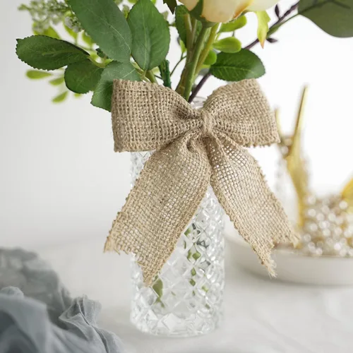 Miniatura 6 de AIMUDI Lazos de arpillera natural, regalo rústico, corona de Navidad y decoración de boda, pequeños lazos de arpillera de granja de 4 pulgadas