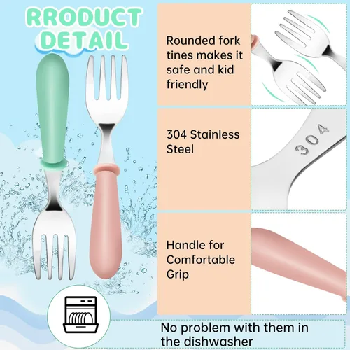 Miniatura 3 de 12 tenedores para niños pequeños, tenedores de acero inoxidable para bebés, cubiertos para niños y niñas, cubiertos para niños y niñas, cubiertos