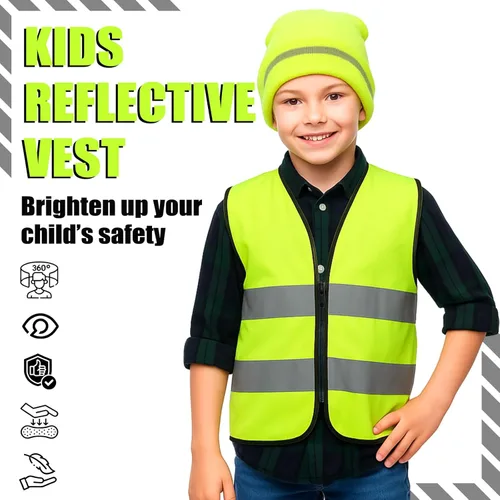 Miniatura 5 de Berlune Conjunto de 2 piezas de chaleco y gorro de caza para niños, ropa de caza reflectante, chalecos para senderismo nocturno al aire libre