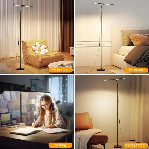 Miniatura 7 de Lámpara de pie LED, lámparas de pie brillantes de 18W para sala de estar, 3 modos de color 10 niveles de brillo, cuello de cisne flexible ajustable