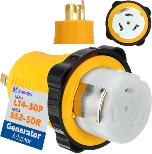 Kanayu NEMA L14-30P a SS2-50R Adaptador de generador de energía marina RV 30A Generador de bloqueo de 4 clavijas L14-30P macho a 50A Marine Shore