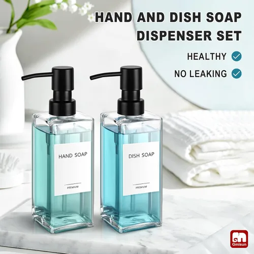 Miniatura 5 de Dispensador de jabón de vidrio GMISUN con bomba de acero inoxidable, dispensador de jabón de manos transparente para baño, juego de dispensadores