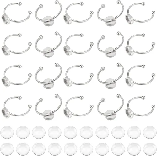 UNICRAFTALE Juego de 20 anillos de dedo de cúpula en blanco semicircular – acero inoxidable, diseño simple y único con cabujones de vidrio