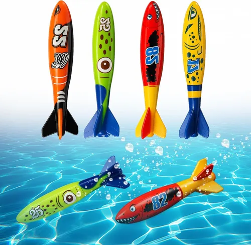 4 piezas Torpedo tiburón buceo juguetes para niños juguetes de agua al aire libre colorido juguete de natación hundimiento lanzar torpedo para niños
